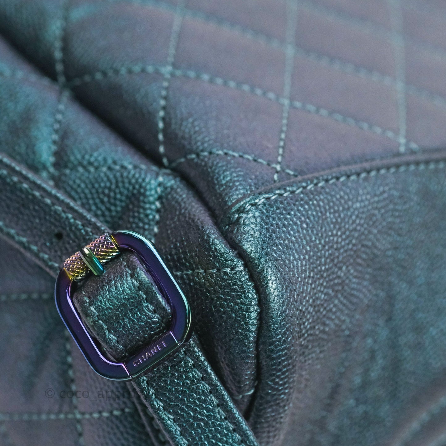 Chanel Quilted CC Filigree Backpack Caviar Iridescent Dark Turquoise Rainbow Hardware