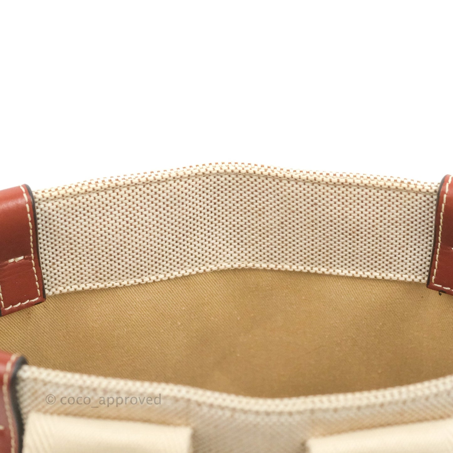 Chloe Small Woody Tote Bag Cotton Canvas & Brown Calfskin with Woody Ribbon