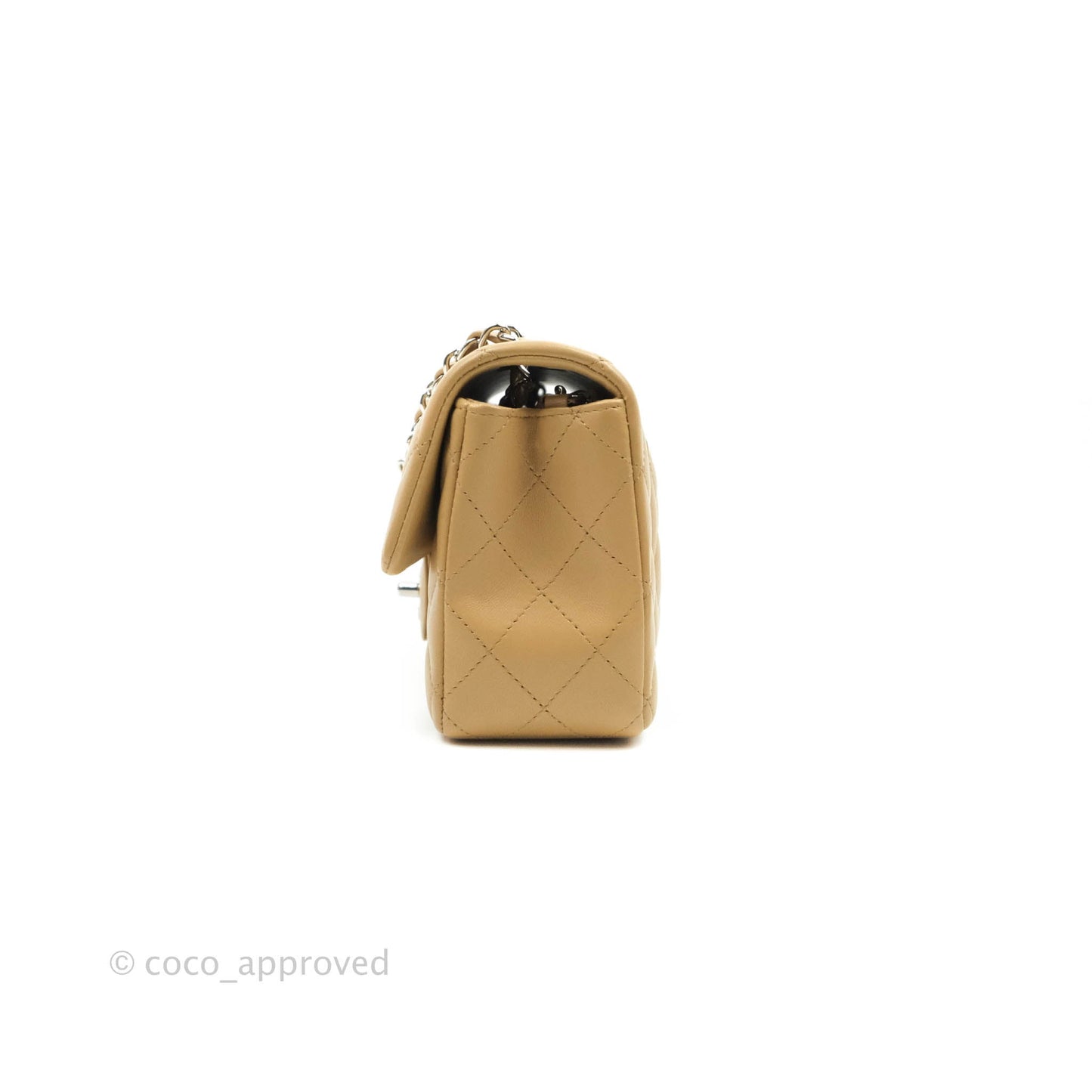 Chanel Quilted Mini Rectangular Lambskin Dark Beige Silver Hardware