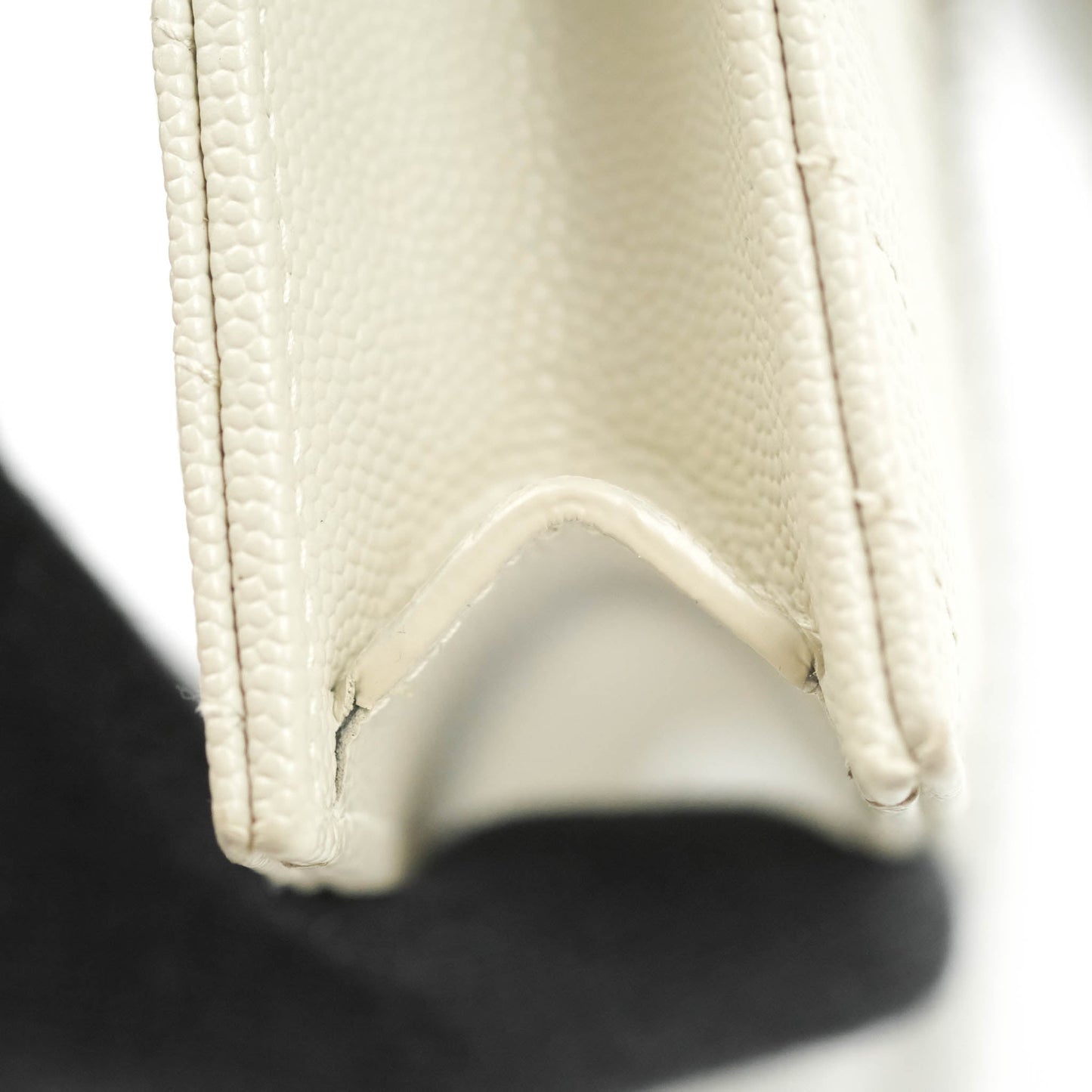 Saint Laurent Wallet on Chain White Grained Leather Silver Hardware
