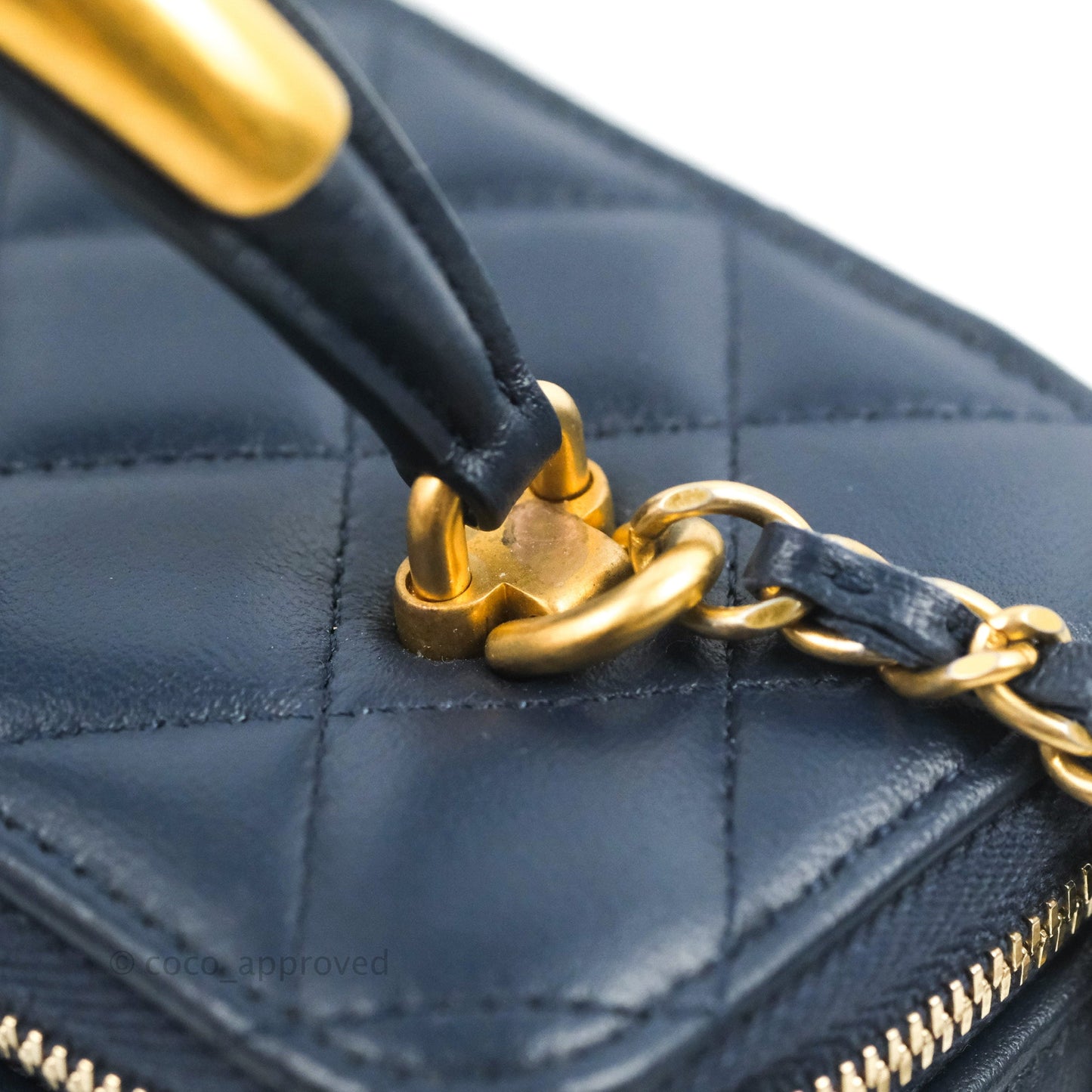 Chanel Vanity Rectangular Metal Top Handle Navy Lambskin Aged Gold Hardware 22B