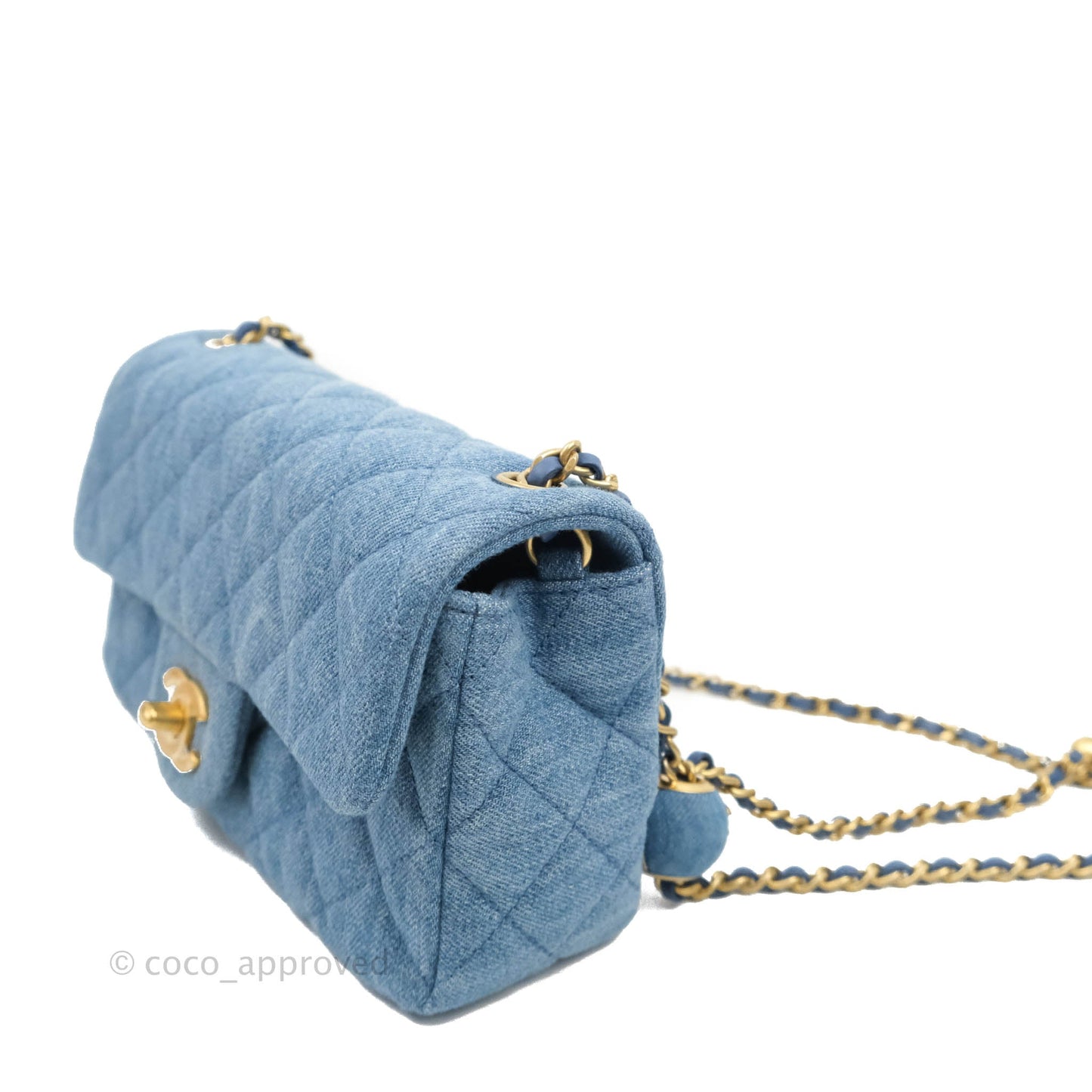 Chanel Mini Rectangular Pearl Crush Quilted Denim Aged Gold Hardware 22C