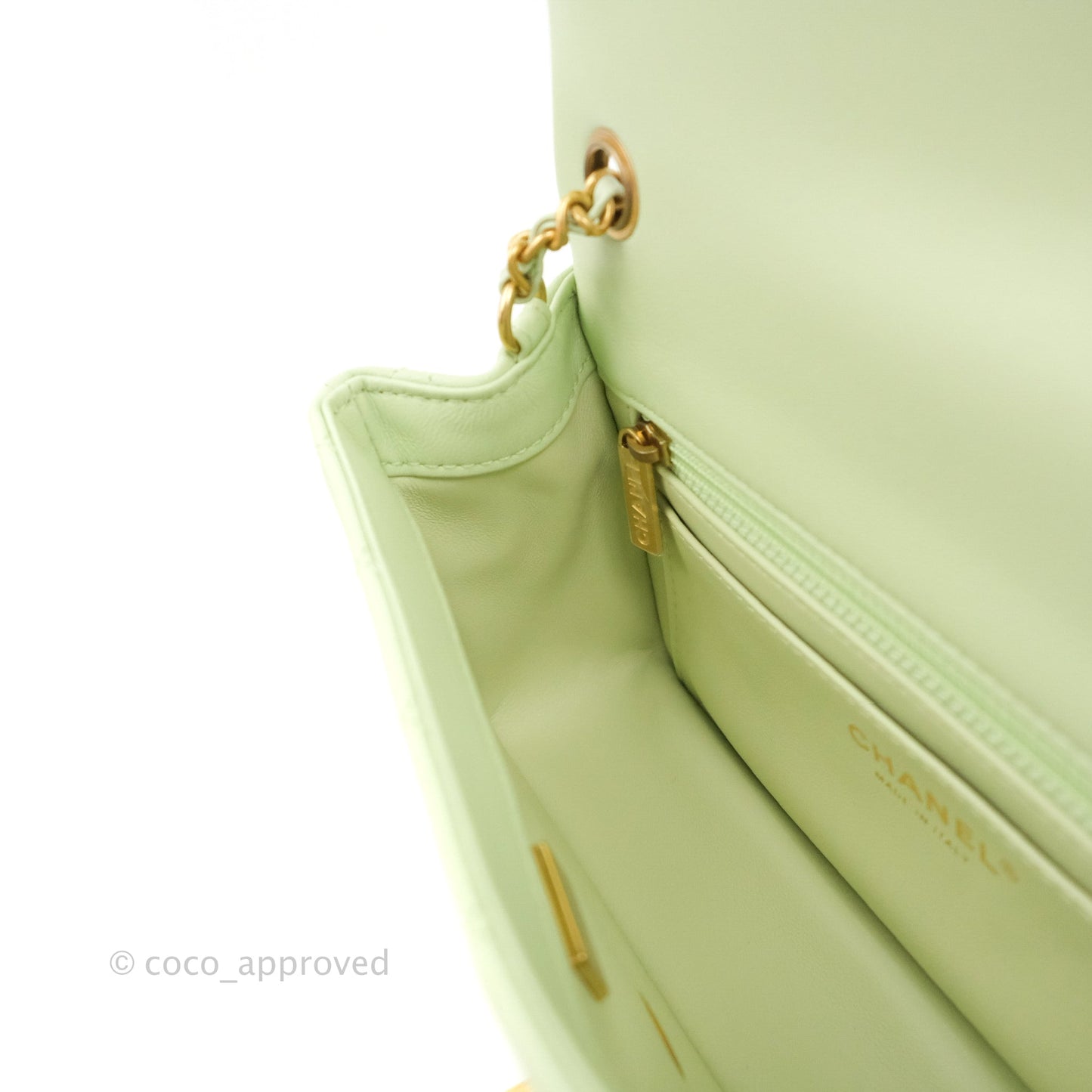 Chanel Quilted Mini Rectangular Pearl Crush Avocado Green Lambskin Aged Gold Hardware 22C