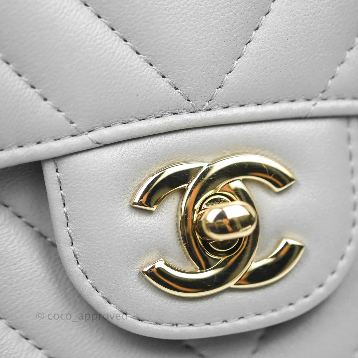 Chanel Chevron Mini Rectangular Flap Grey Lambskin Gold Hardware 20S