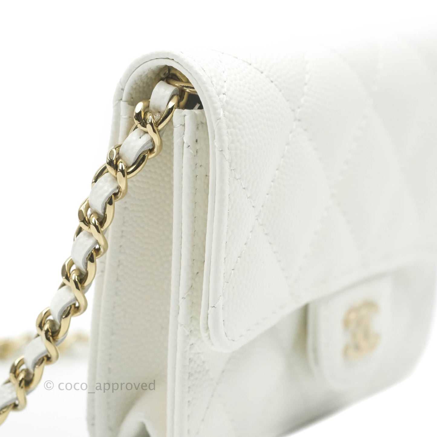 Chanel Mini Wallet With Chain White Caviar Gold Hardware