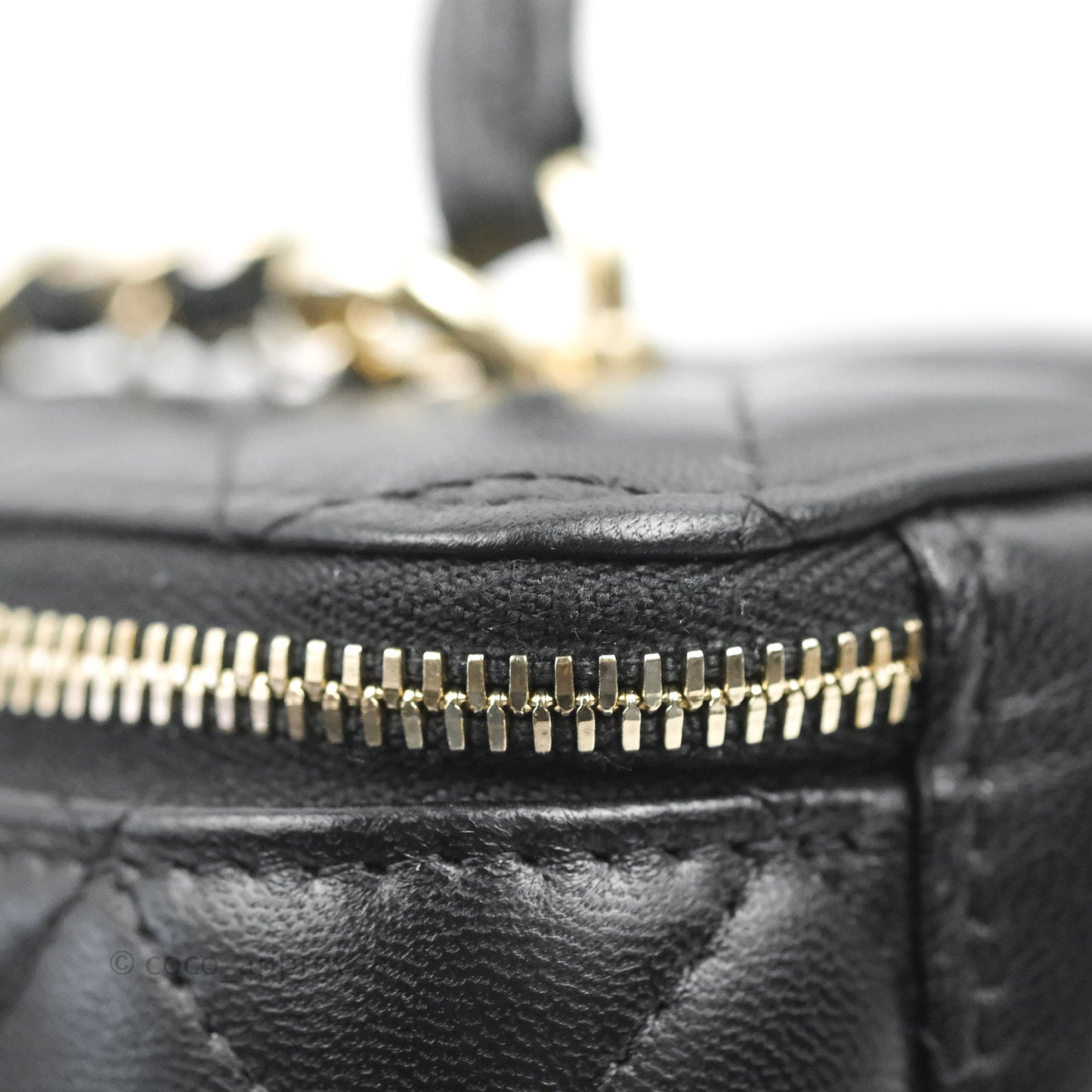 Chanel Vanity Rectangular Top Handle Black Lambskin Gold Hardware