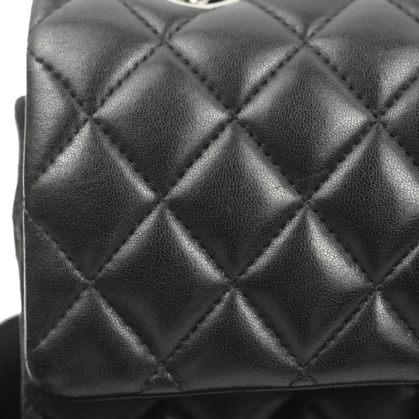 Chanel Classic M/L Medium Flap Quilted Black Lambskin Silver Hardware