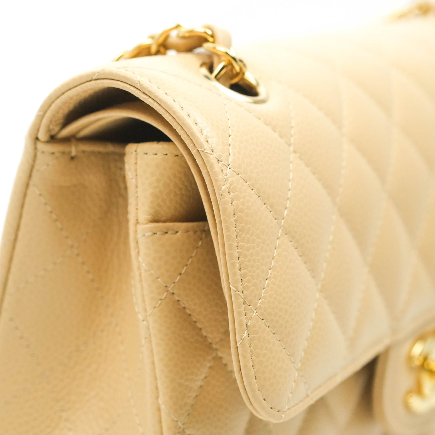 Chanel Small Classic Quilted Flap Beige Caviar Gold Hardware