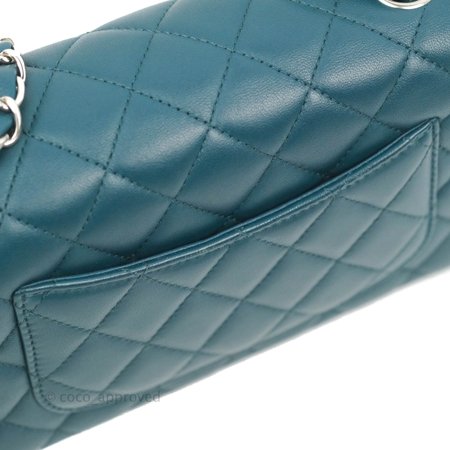 Chanel Quilted Mini Rectangular Flap Teal Lambskin Silver Hardware
