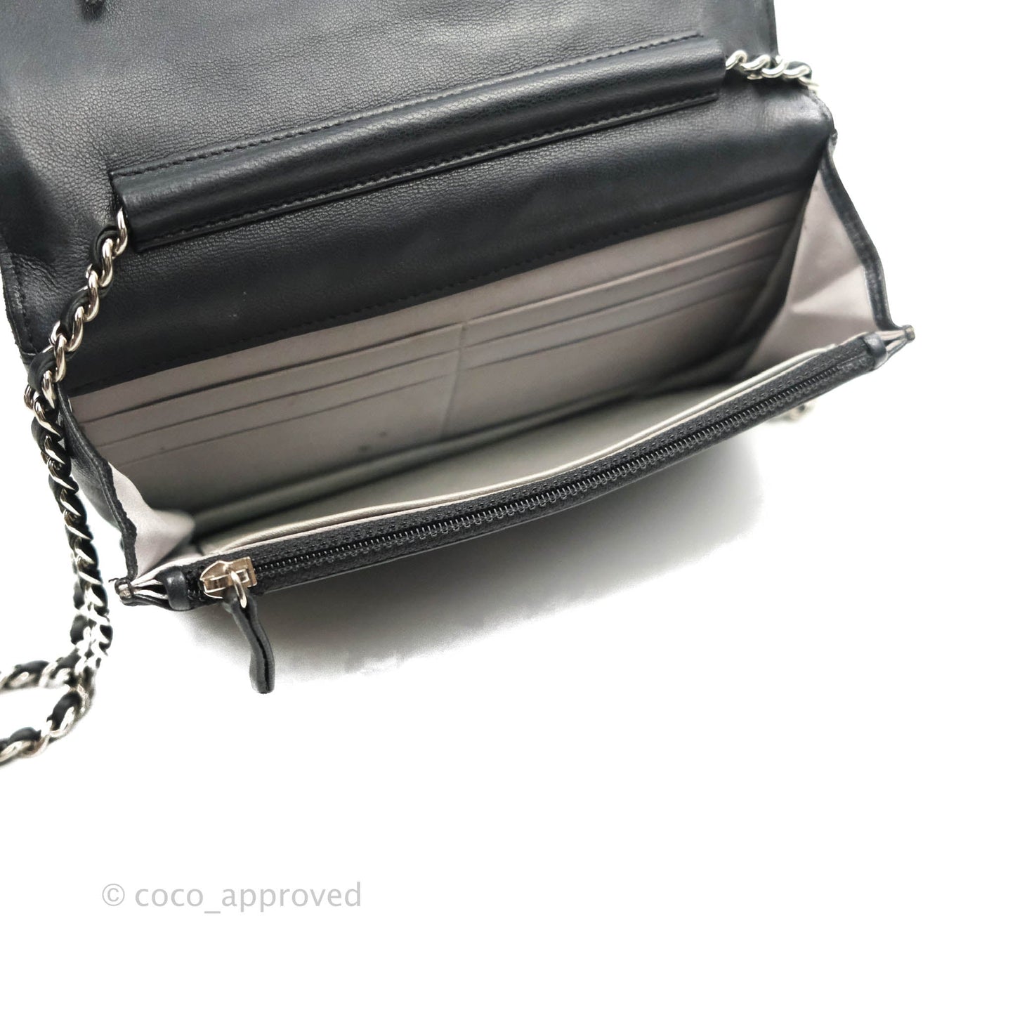 Chanel Camellia Wallet on Chain WOC Black Lambskin Silver Hardware