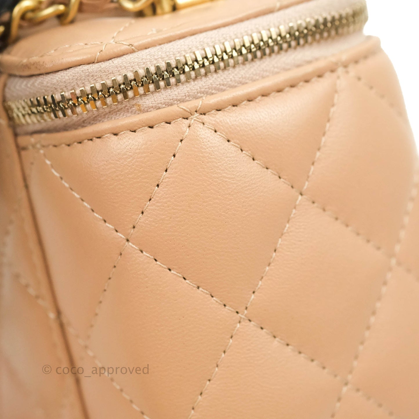 Chanel Mini Top Handle Vanity With Chain Beige Lambskin Aged Gold Hardware