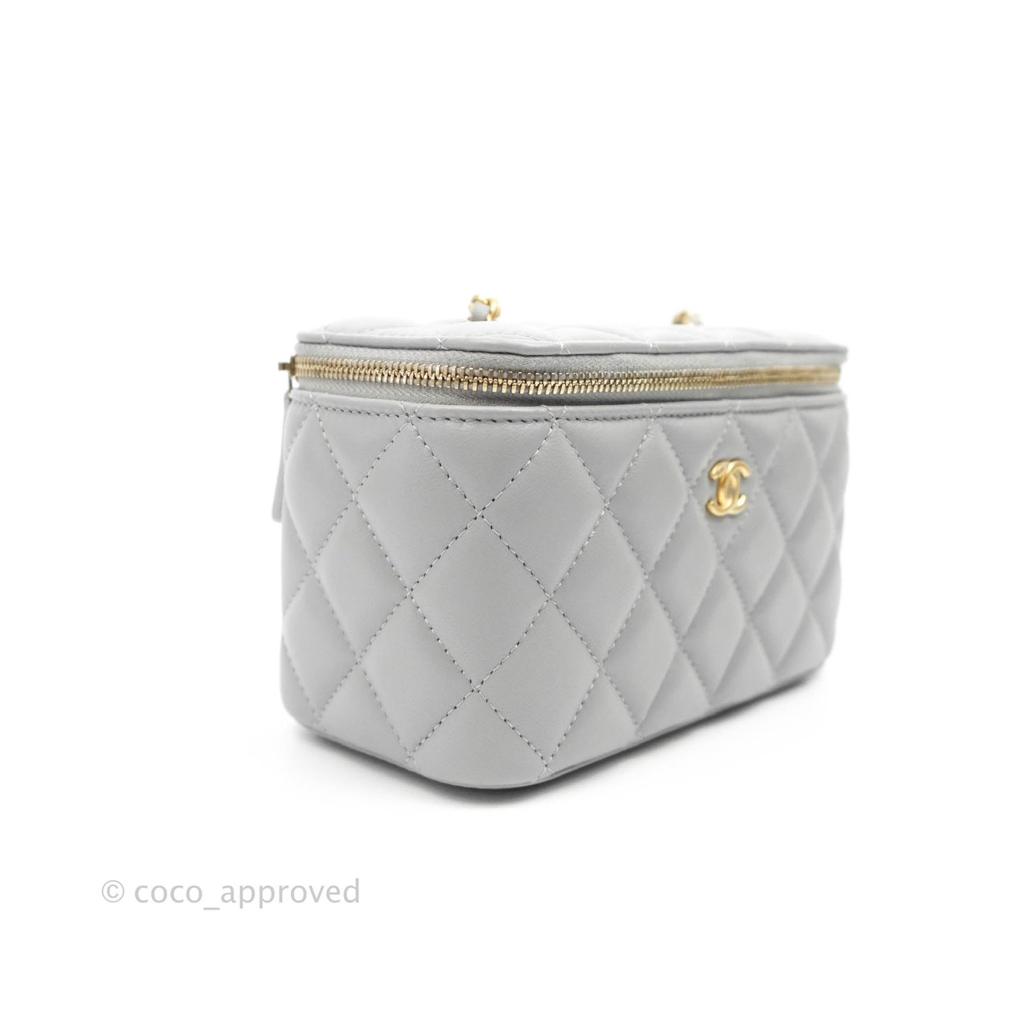 Chanel Vanity with Pearl Crush Chain Grey Lambskin Aged Gold Hardware