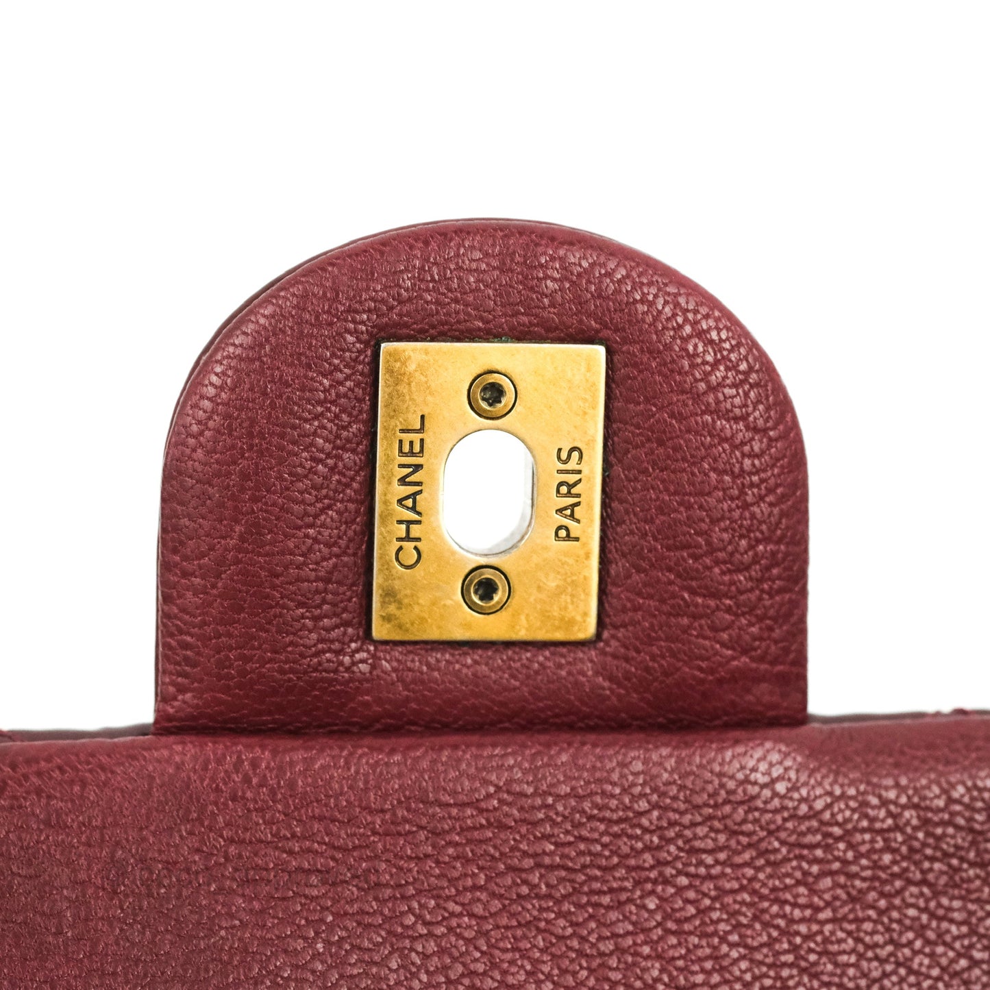 Chanel Quilted CC Eyelet Flap Burgundy Patent Goatskin Antique Gold Hardware