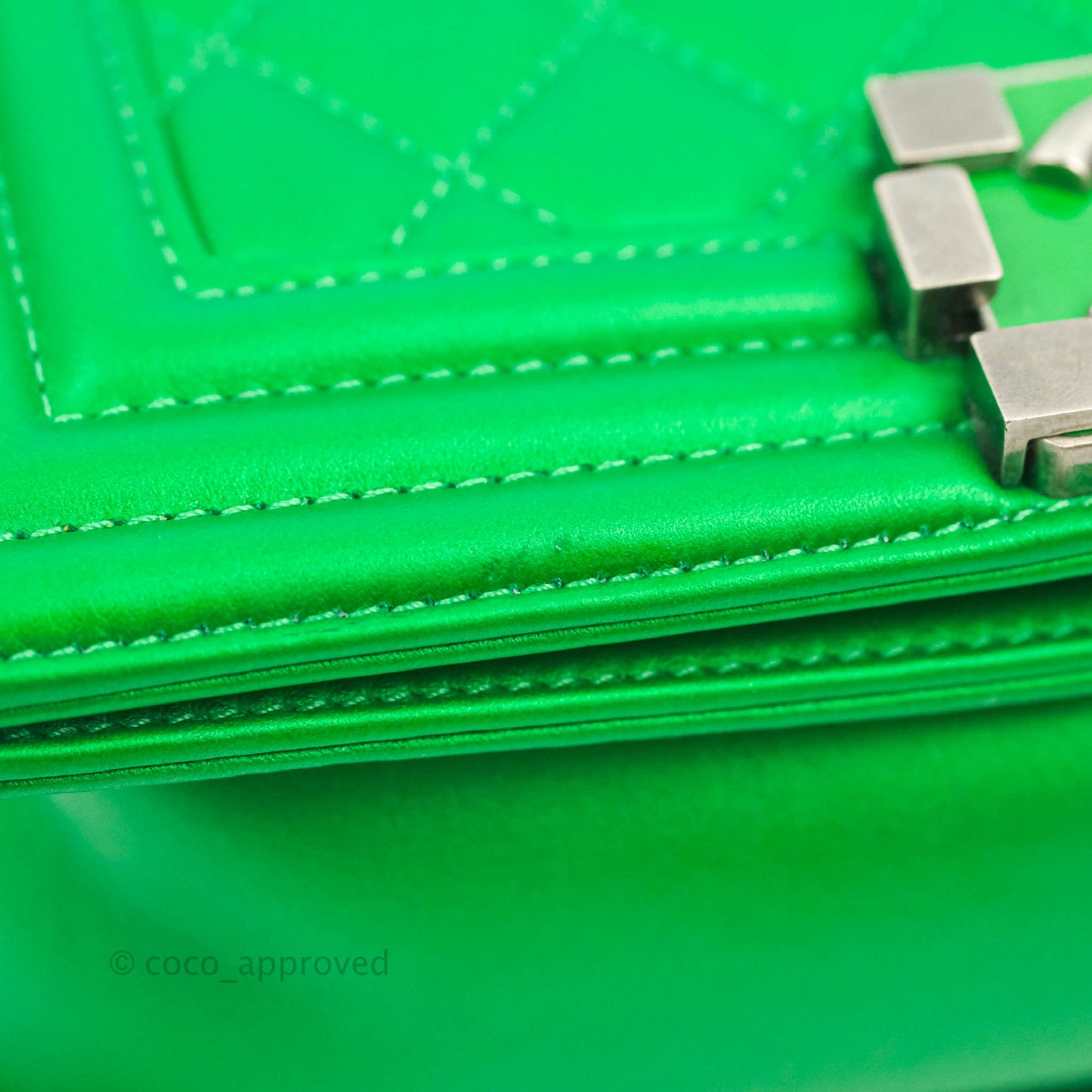 Chanel Small Boy Green Calfskin Ruthenium Hardware