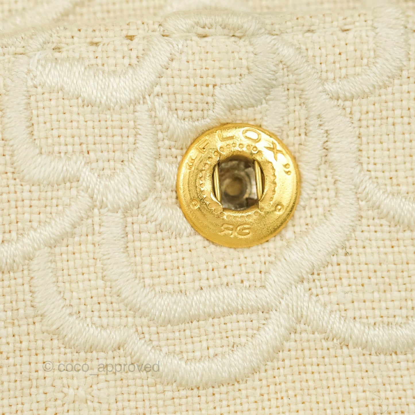 Chanel Small Flap Camellia Embroidered Ivory Beige Linen Canvas 24K Gold Hardware