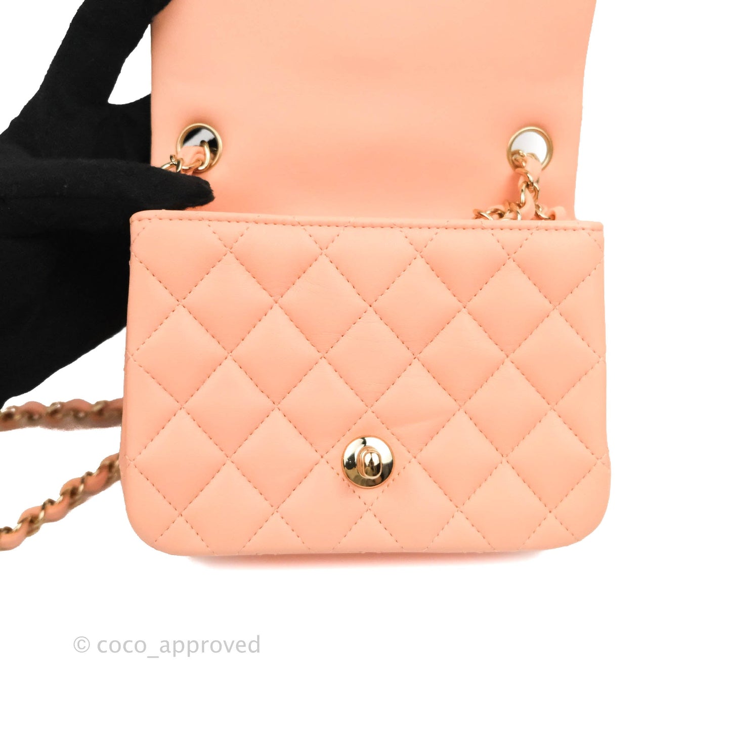 Chanel Quilted Mini Square Beige Pink Lambskin Gold Hardware
