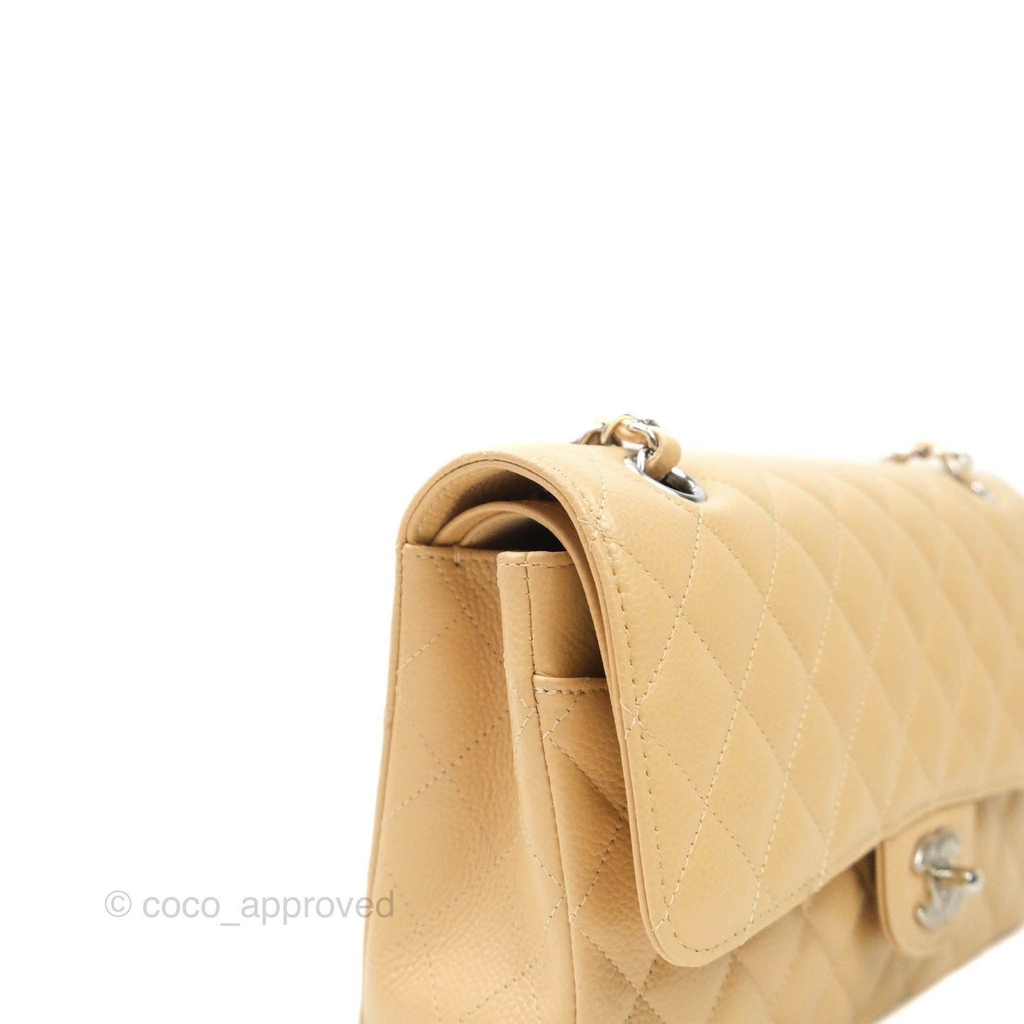 Chanel Classic M/L Medium Double Flap Beige Caviar Silver Hardware