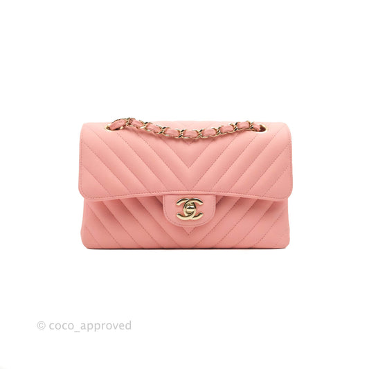 Chanel Classic Chevron S/M Small Double Flap Pink Caviar Gold Hardware