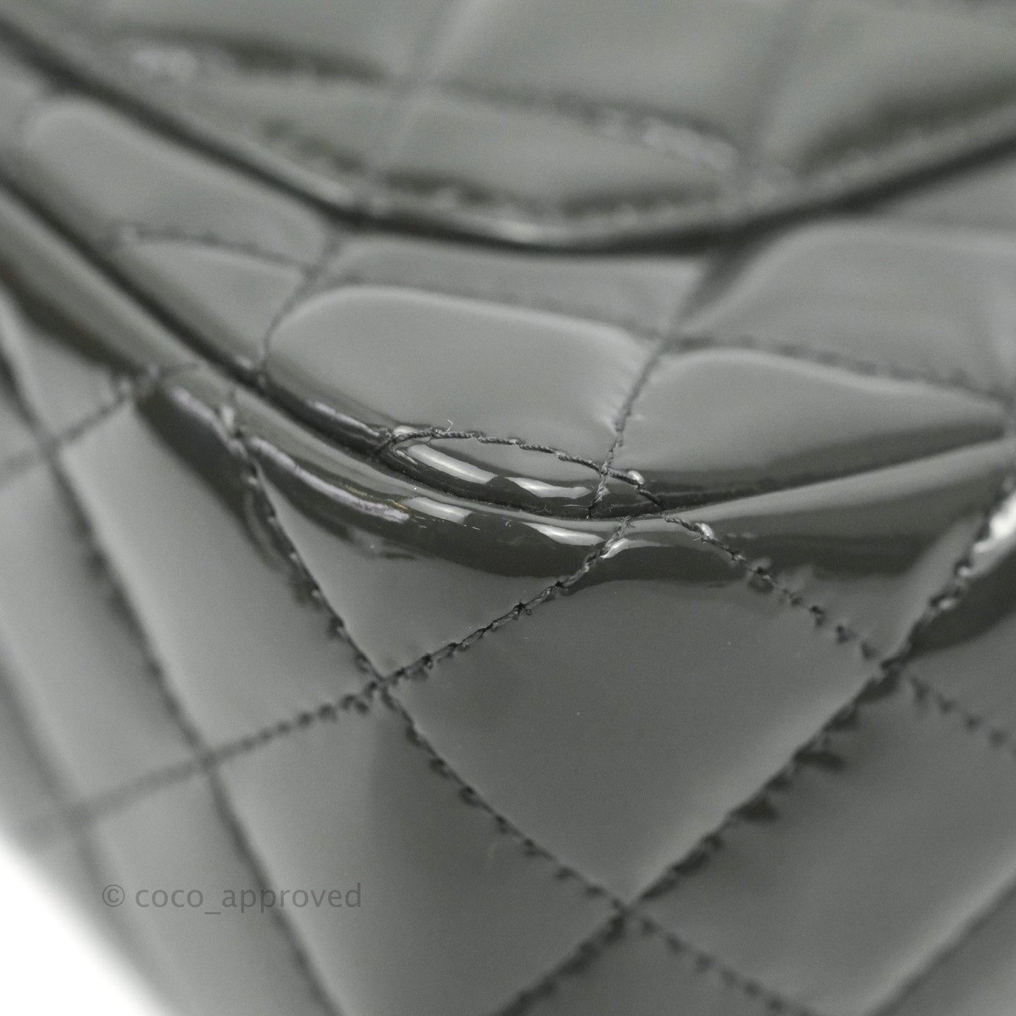 Chanel Quilted Mini Rectangular Dark Grey Patent Silver Hardware