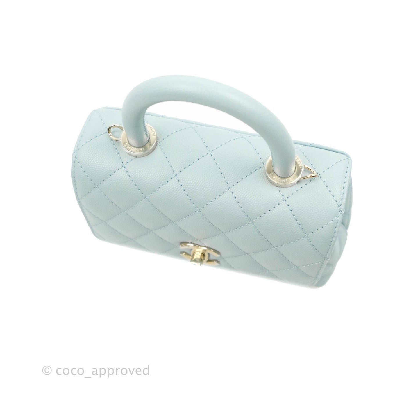 Chanel Mini Coco Handle Quilted Light Blue Caviar Gold Hardware