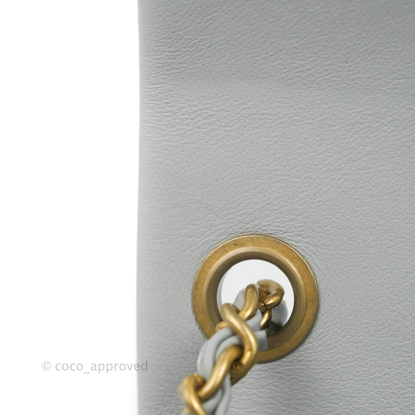 Chanel Quilted Mini Rectangular Pearl Crush Light Grey Lambskin Aged Gold Hardware