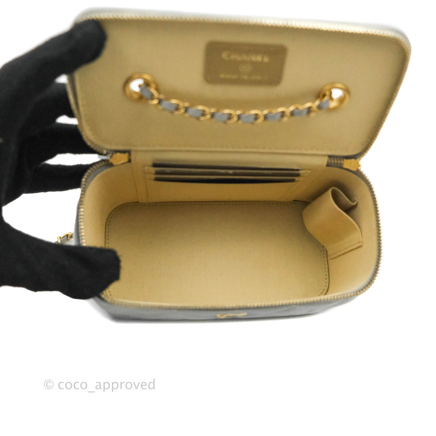 Chanel Vanity with Pearl Crush Chain Grey Lambskin Aged Gold Hardware