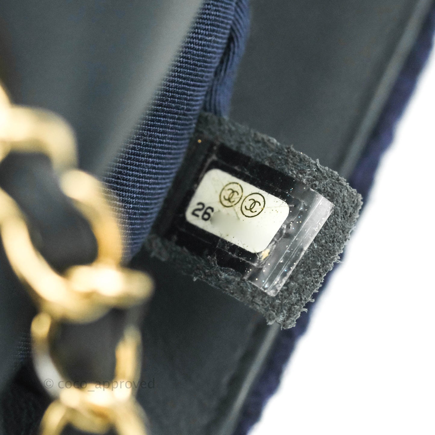 Chanel Mini Rectangular Flap Navy Blue Cable Knit Gold Hardware