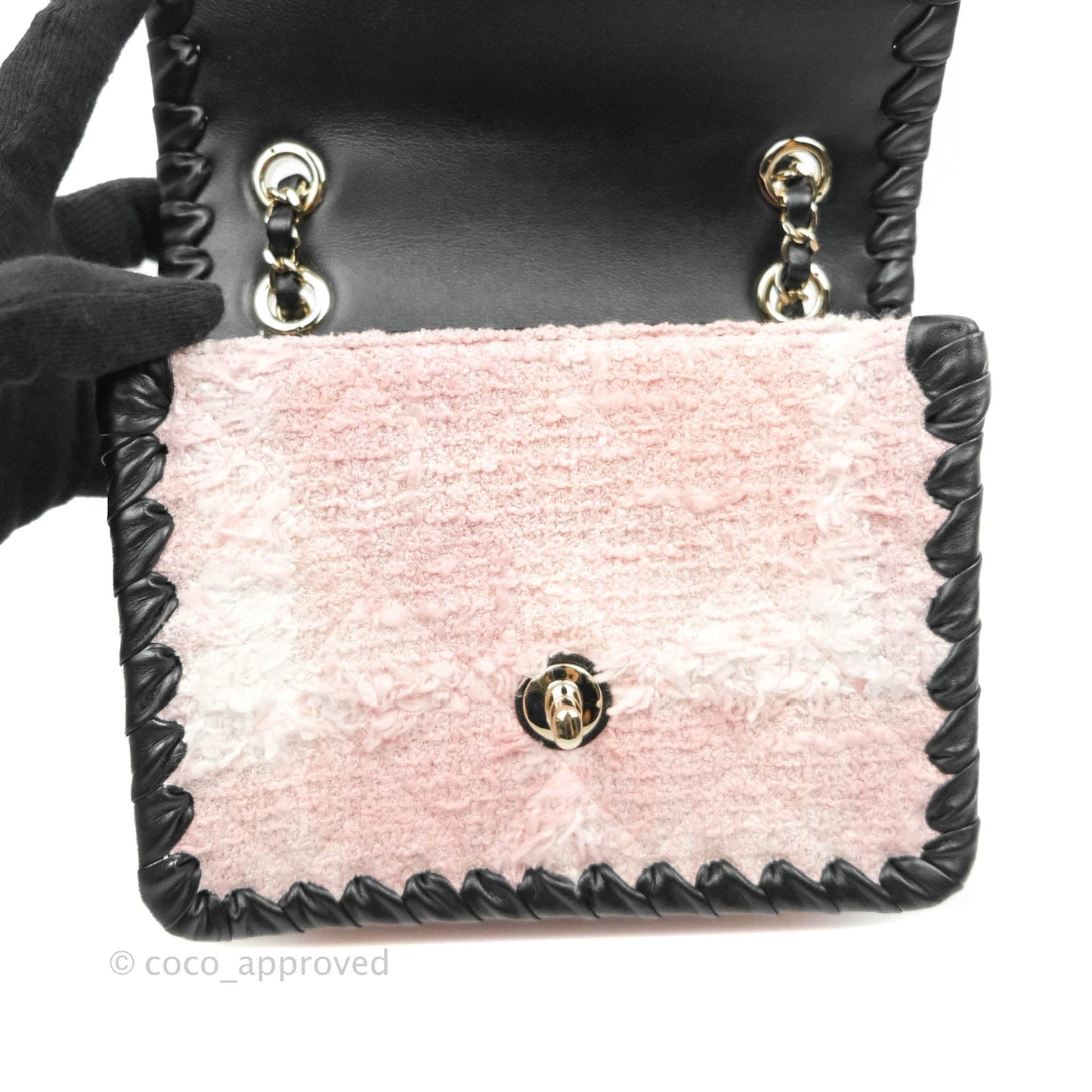 Chanel Mini My Own Frame Flap Pink White Tweed Braided Calfskin 22S
