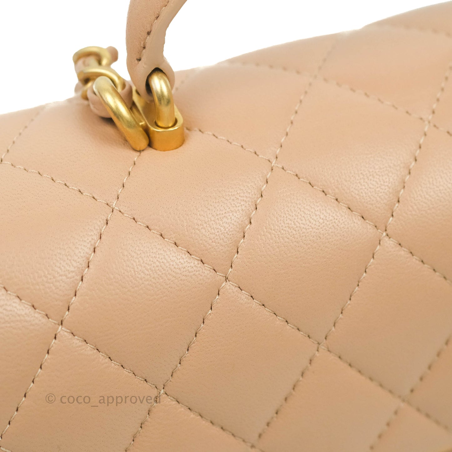 Chanel Top Handle Mini Rectangular Flap Bag Beige Lambskin Aged Gold Hardware