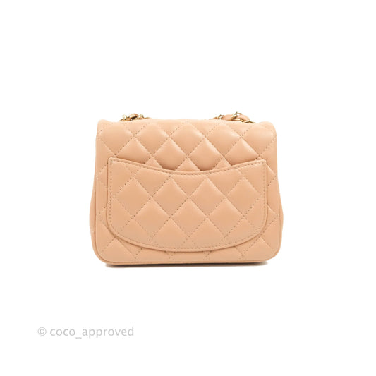 Chanel Mini Square Beige Lambskin Gold Hardware 21A
