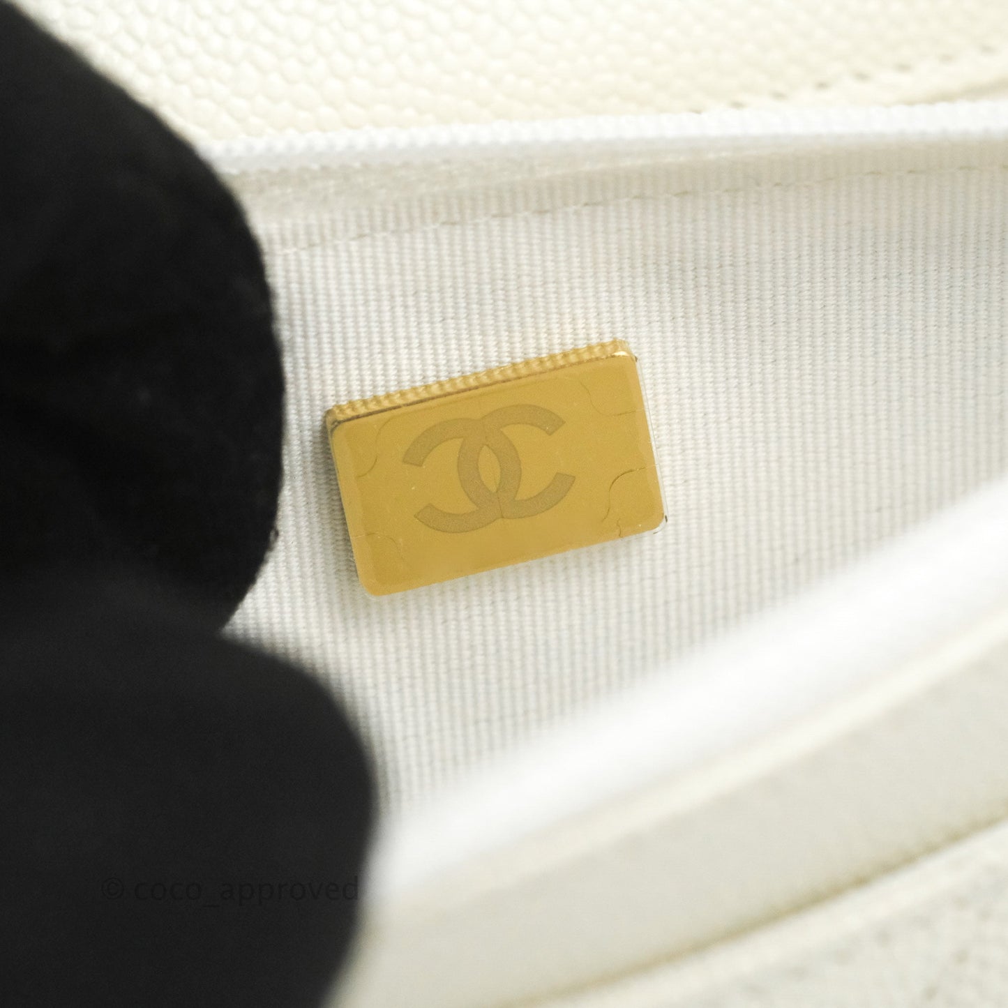 Chanel Quilted Wallet On Chain WOC Melody Ivory White Caviar Gold Hardware