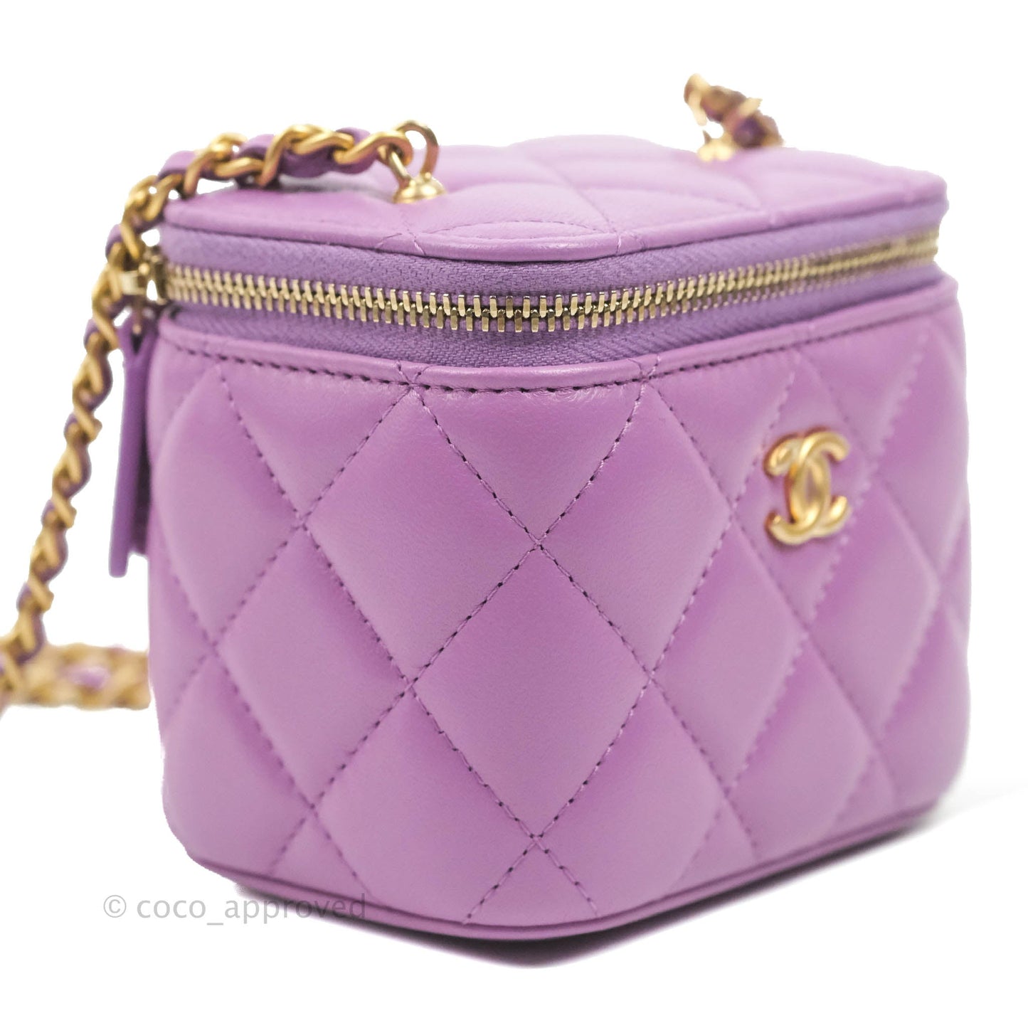 Chanel Classic Mini Pearl Crush Vanity With Chain Purple Lambskin Aged Gold Hardware
