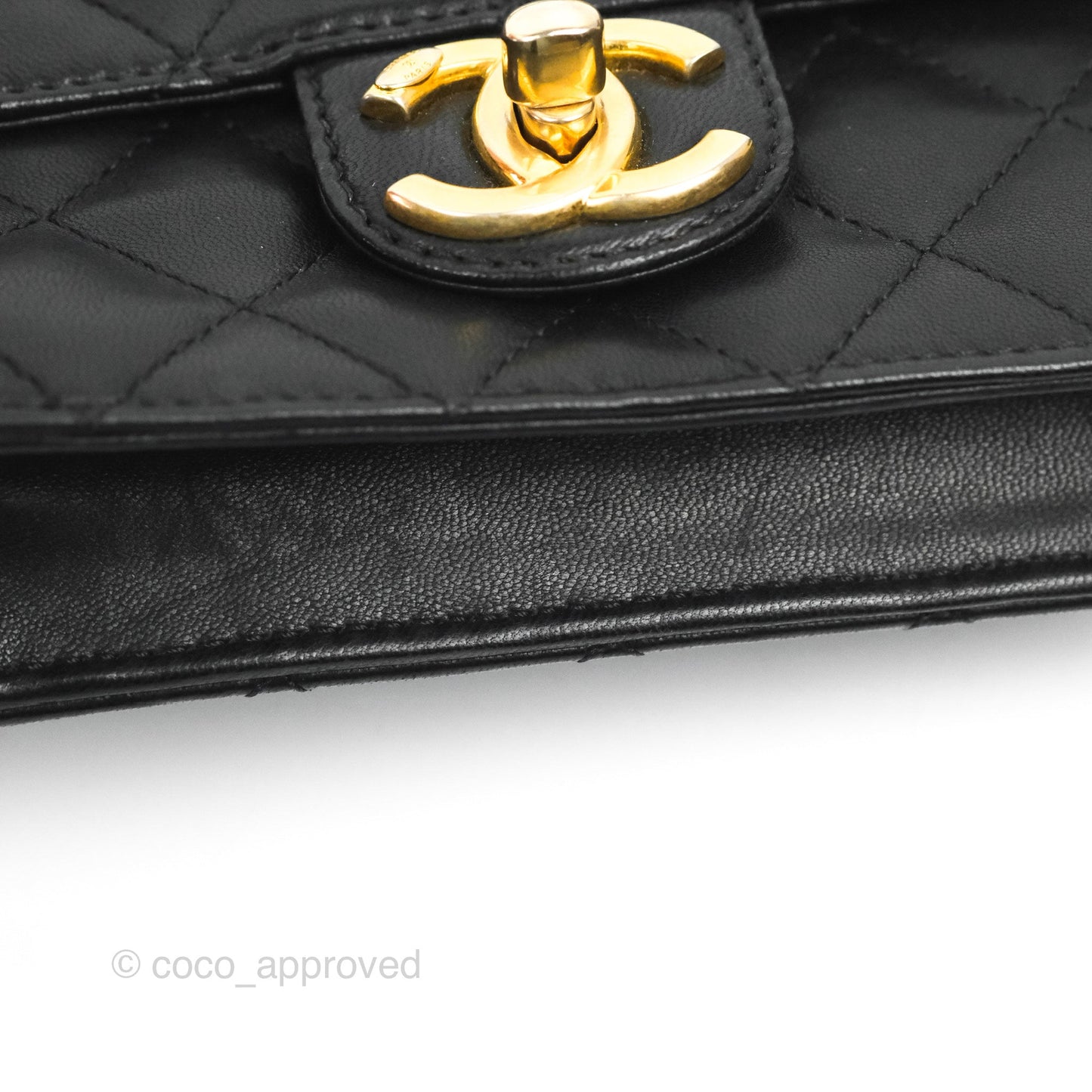 Chanel Mini Flap on Chain Black Calfskin Aged Gold Hardware