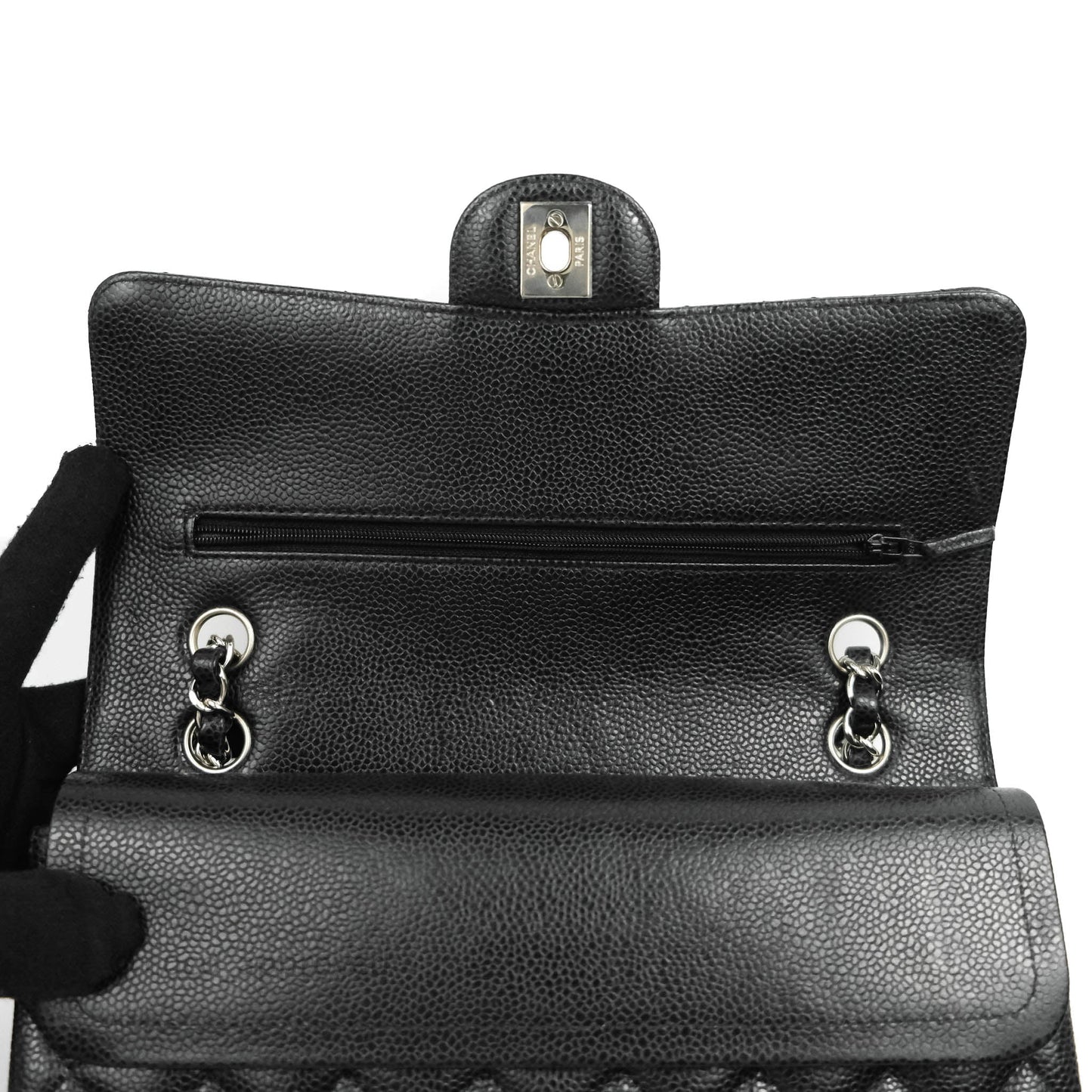 Chanel Classic Double Flap M/L Black Caviar Silver Hardware