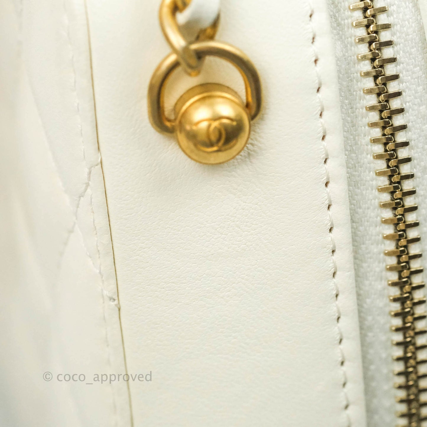Chanel Mini Pearl Crush Quilted Camera Case White Lambskin Aged Gold Hardware