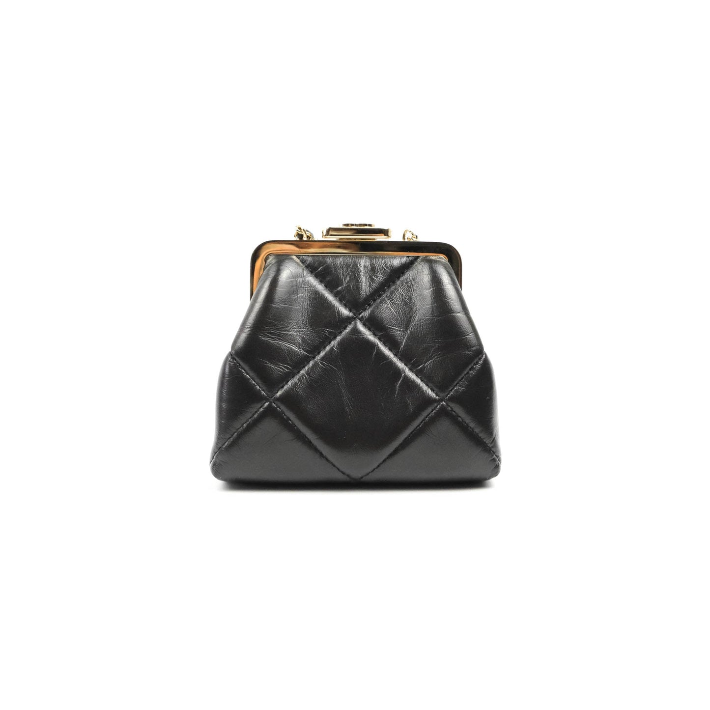 Chanel Kisslock Clutch with Chain Black Shiny Aged Lambskin Gold Hardware