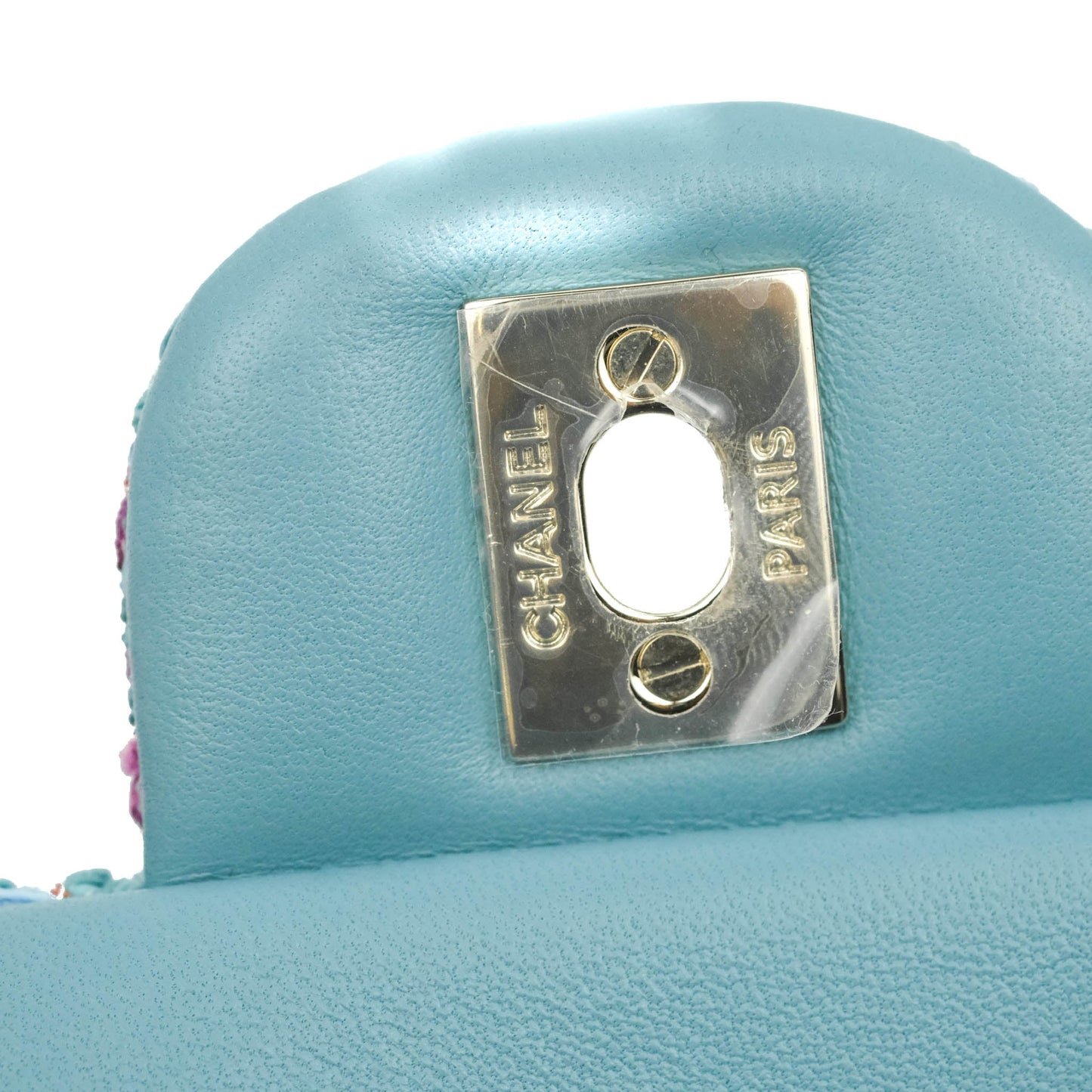 Chanel Quilted Mini Rectangular Flap Blue Tweed Gold Hardware