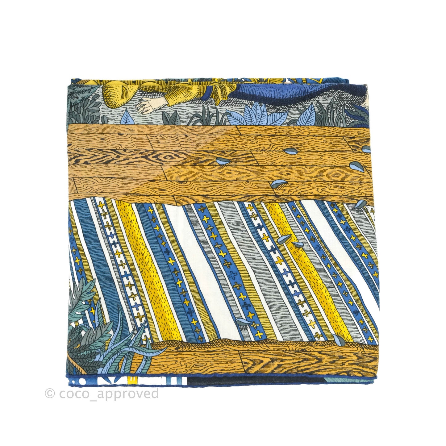 Hermes Acte III, Scene I, La Clairiere shawl 140 Scarf Bleu Nuit/Jaune/Vert
