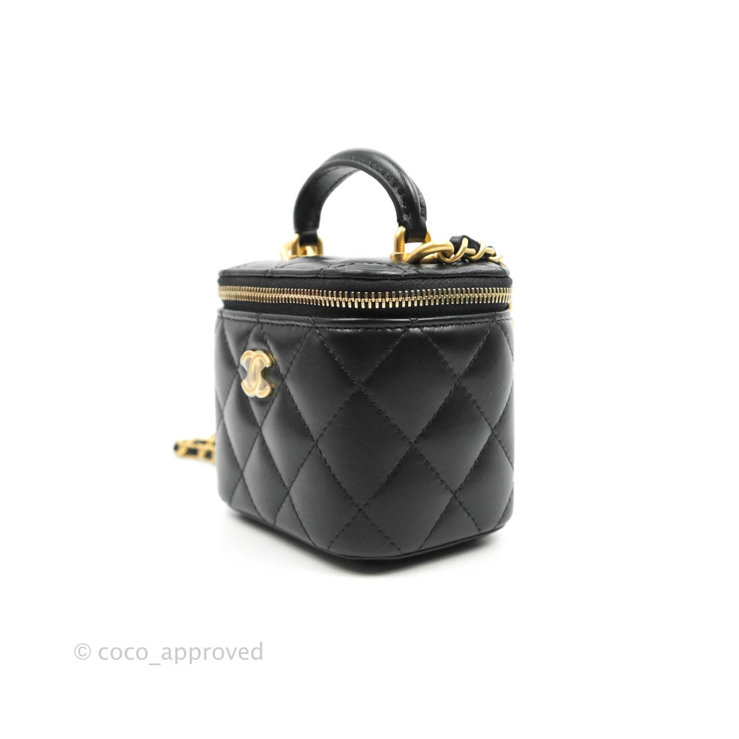 Chanel Mini Top Handle Vanity With Chain Black Lambskin Gold Hardware