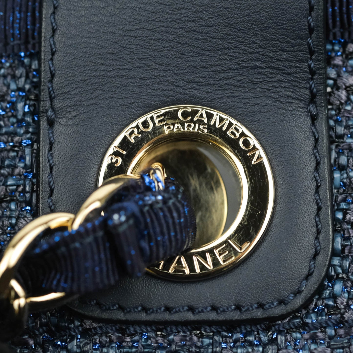 Chanel Large Deauville Navy Blue Glitter Canvas Gold Hardware