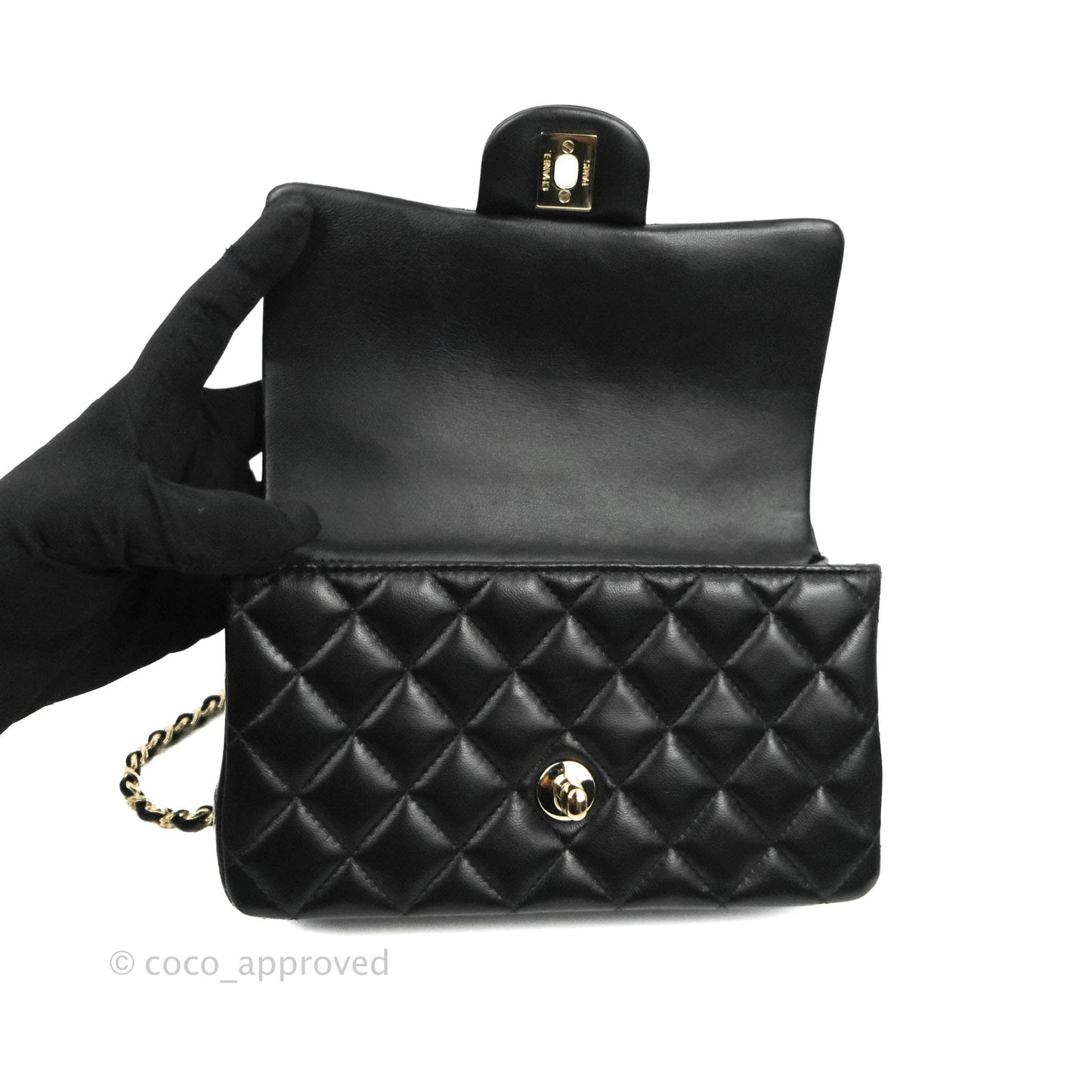 Chanel Top Handle Mini Rectangular Flap Bag Black Lambskin Gold Hardware