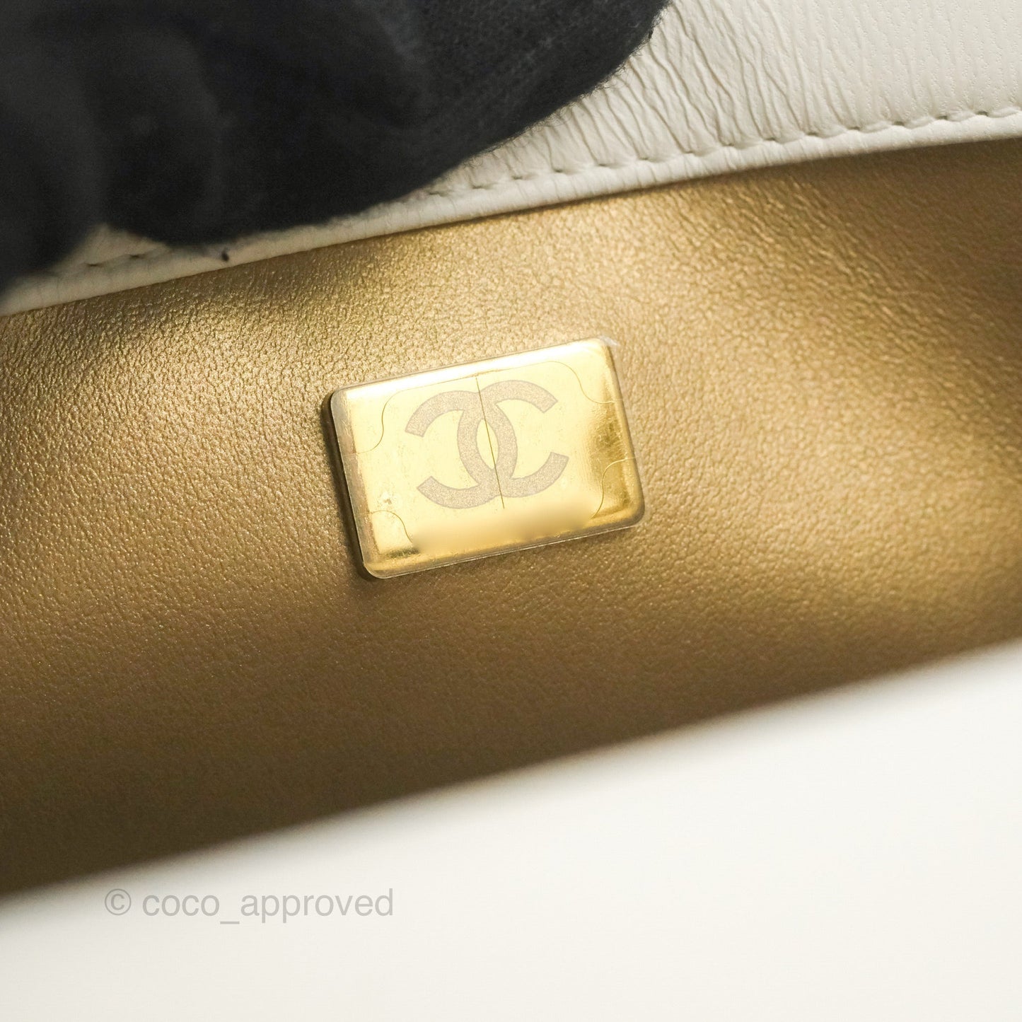 Chanel Mini Square Pearl Crush Quilted White Lambskin Aged Gold Hardware