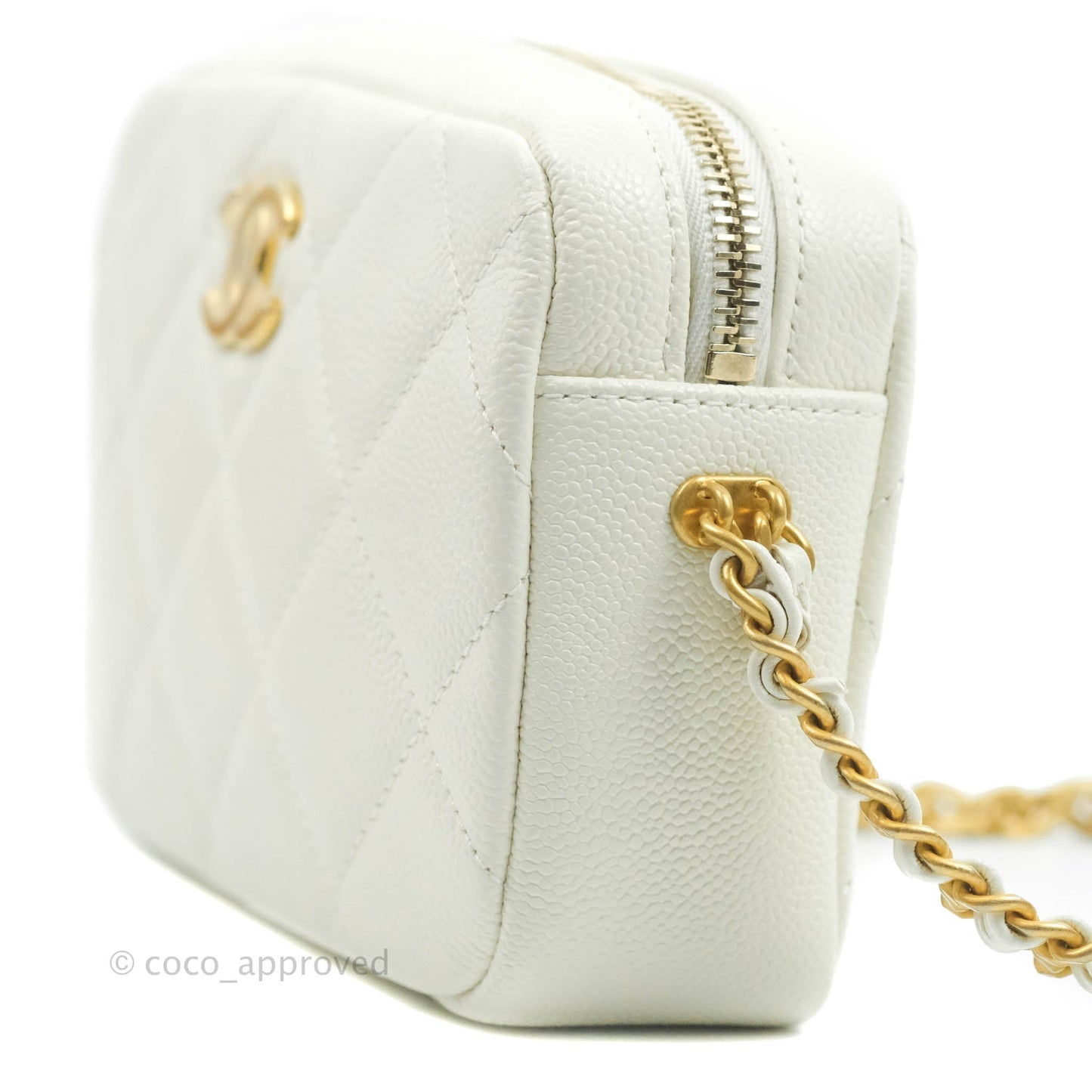 Chanel Melody Camera Bag White Caviar Gold Hardware 22S