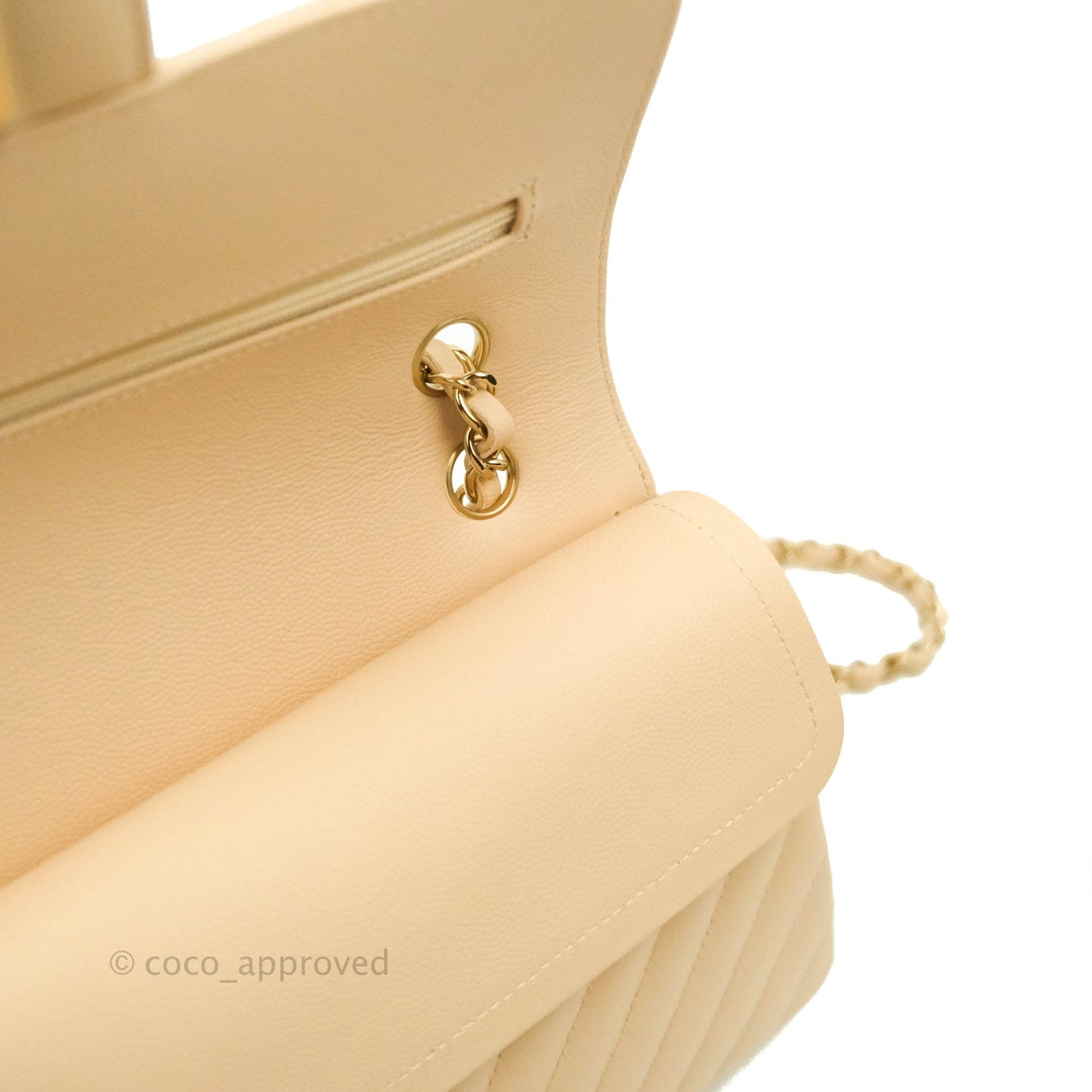 Chanel Classic S/M Small Double Flap Chevron Beige Caviar Gold Hardware
