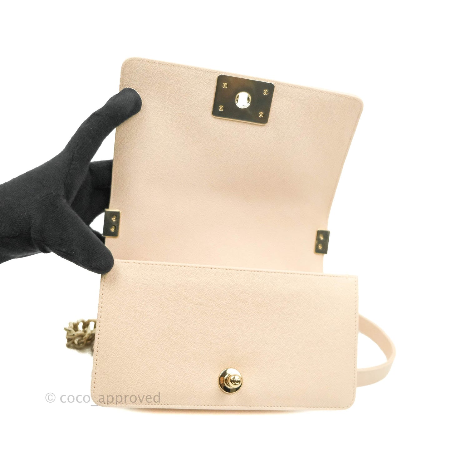 Chanel Small Boy Chevron Light Pink Caviar Gold Hardware