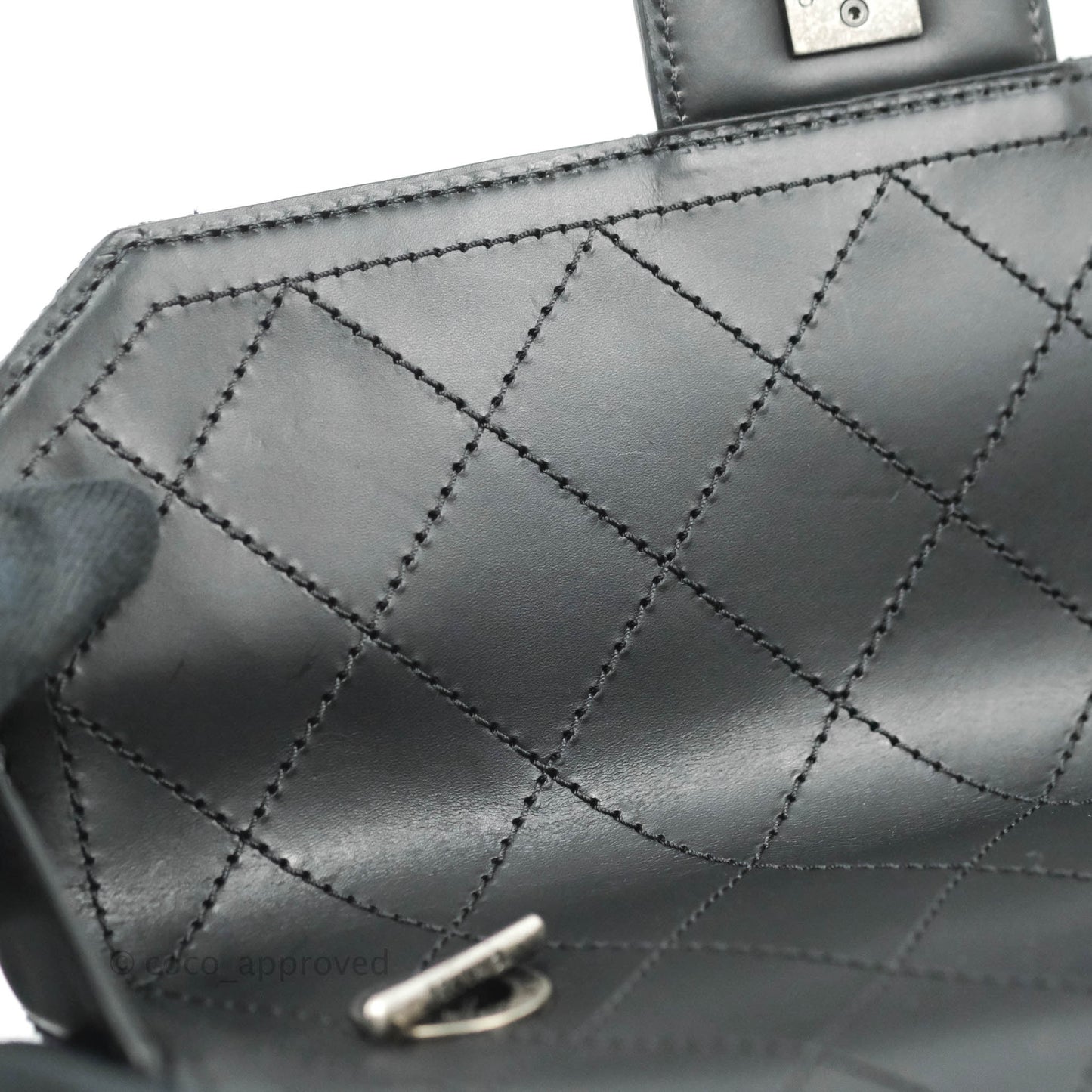 Chanel Quilted CC Top Handle with Chain Dark Navy Fabric Ruthenium Hardware 15P