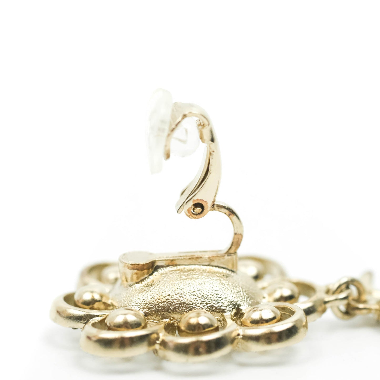 Chanel Crystal Pearl Drop CC Earrings Clip-On Gold Tone 19P