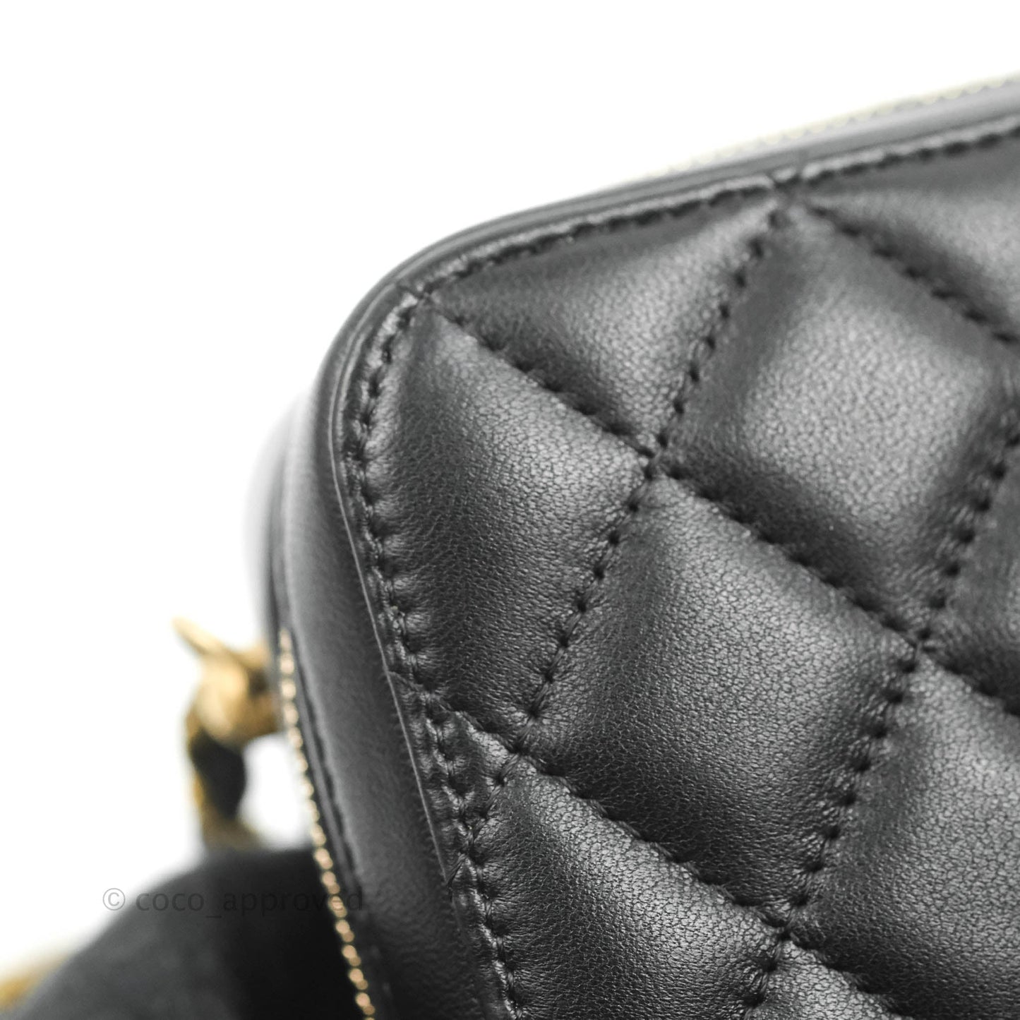 Chanel Mini Pearl Crush Quilted Camera Case Black Lambskin Aged Gold Hardware