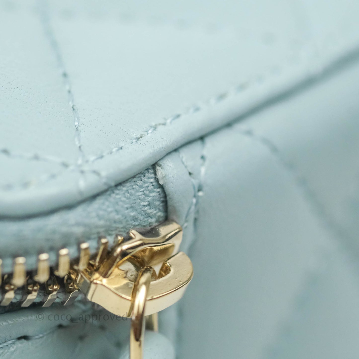 Chanel Vanity Rectangular Top Handle Light Blue Lambskin Gold Hardware