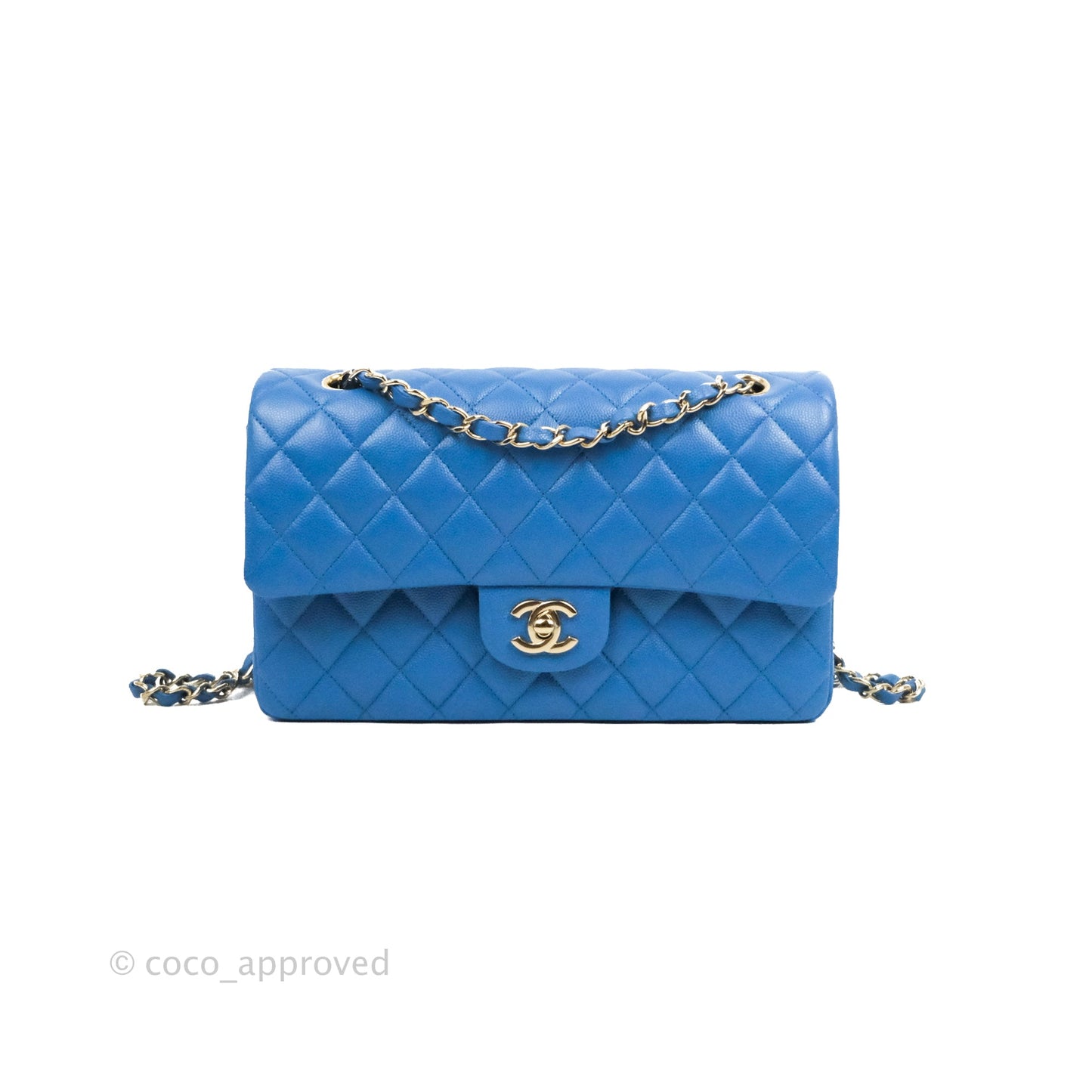 Chanel Classic M/L Medium Flap Quilted Blue Caviar Gold Hardware 21P
